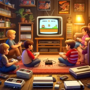 Niños jugando a juegos retro